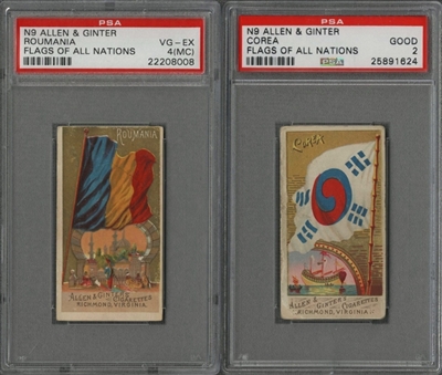 1887 N9 Allen & Ginter "Flags of All Nations" Complete Set (50) Plus Variations (21) Including Corea and Roumania!